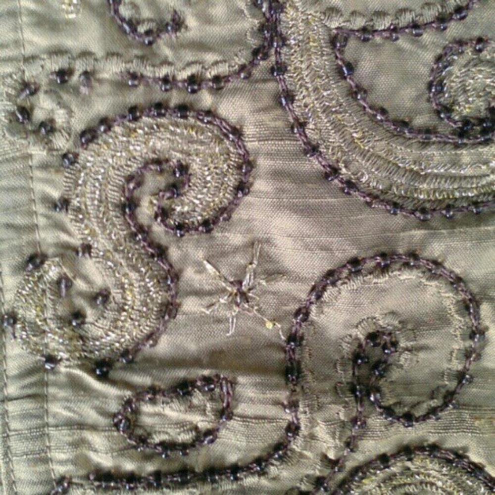 Beaded Gold 100% Silk Chico's Mandarin Embroidered Beaded  Kimono Blazer Jacket - Picture 4 of 8